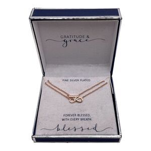 Gratitude & Grace Rose Gold Tone Clear Crystal Infinity Cross Necklace New